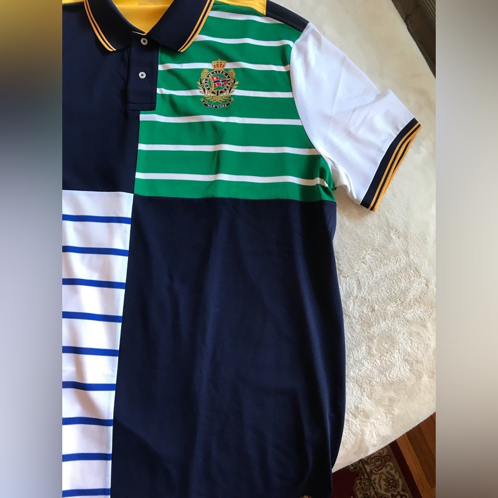 Polo Ralph Lauren Nantucket Crest Navy and Green Striped Yachting Shirt RLYC - Picture 4 of 14